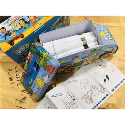Hộp Bút Màu Kun ĐA SẮC 33 Cây 2 Đầu + Hộp Đựng Hình Xe