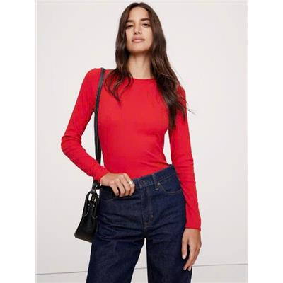 Áo Thun Nữ Tay Dài Cổ Tròn DIVIDED (H&M) Size S ĐỎ TƯƠI