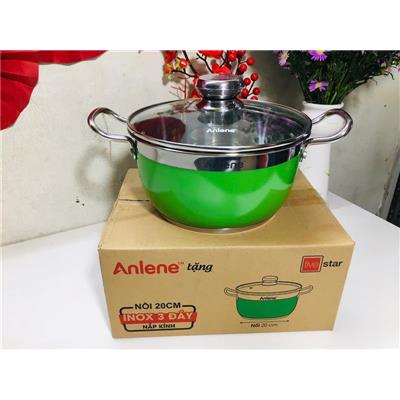 Nồi Inox FIVESTAR 3 Đáy SẮC MÀU 20cm Nắp Kính MÀU XANH