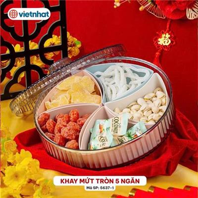 Khay Đựng Bánh Mứt Ngũ Sắc Tròn 5 Ngăn