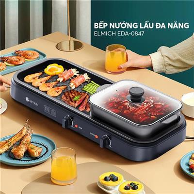 BẾP LẨU NƯỚNG ĐA NĂNG ELMICH EDA-0847 (2 Công Tắc Riêng)