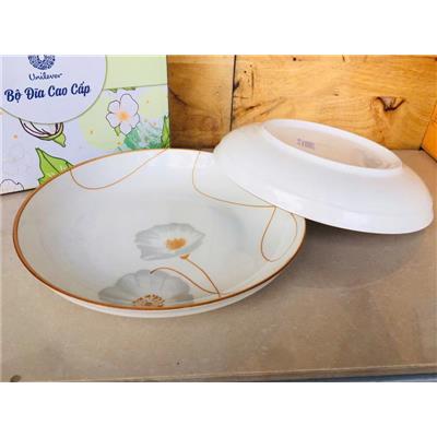 Hộp 2 Dĩa Sứ Sâu Lòng 8 In Họa Tiết HOA NÂU