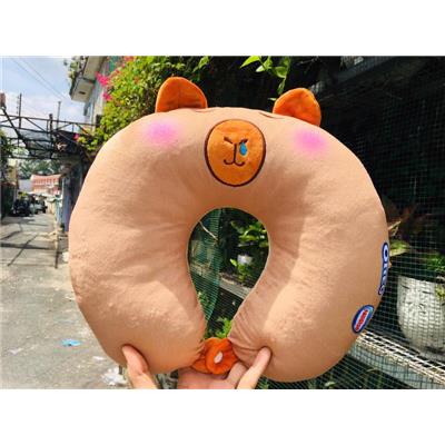 Gối Đỡ Cổ Du Lịch Capybara Có Nút Bấm MÀU NÂU Oreo
