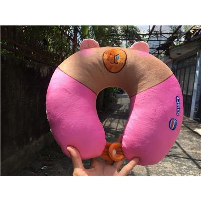 Gối Đỡ Cổ Du Lịch Capybara Có Nút Bấm MÀU HỒNG Oreo