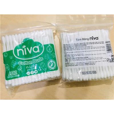 Tăm Bông Niva Túi 100 Que Thân Nhựa AZ2 Đa Năng Chuyên Dùng Ngoáy Tai, Vệ Sinh, Trang Điểm