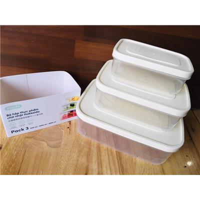 Bộ 3 Hộp Thực Phẩm Chữ Nhật 2000ml, 1000ml, 500ml HOKKAIDO INOCHI