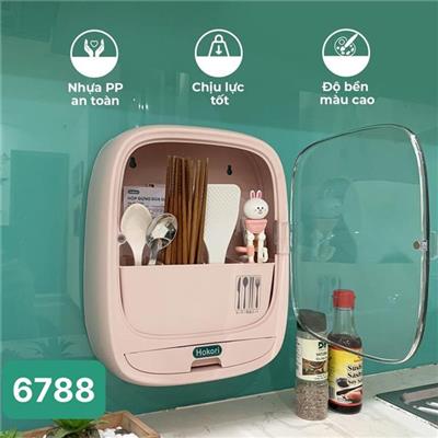 HỒNG: Tủ Đựng MUỖNG ĐŨA Dán Tường Đa Năng Hokori 6788 - Kt: (28 x 10 x 34) cm