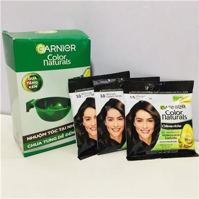 COMBO 3 GÓI KEM NHUỘM Tóc Garnier 3 Darkest Brown - Nâu Tự Nhiên 30g + TẶNG BỘ KIT NHUỘM  COMBO 3 GOI KEM NHUOM Toc Garnier 3 Darkest Brown - Nau Tu Nhien 30g + TANG BO KIT NHUOM