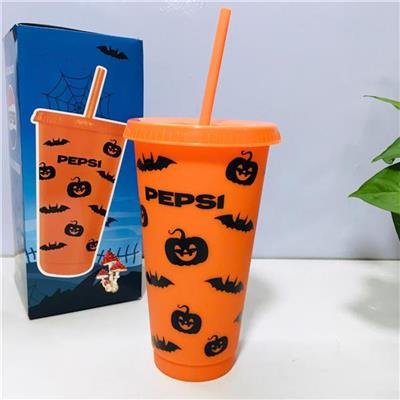 CAM: Ly Nhựa HALLOWEEN PEPSI 710ML Có Nắp Đậy Kèm Ống Hút