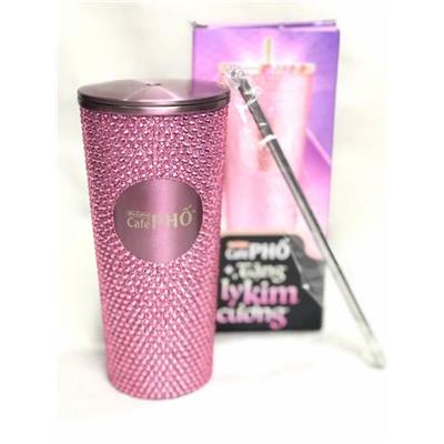 Ly Giữ Nhiệt Café Phố BLING BLING 550ml MÀU HỒNG  Ly Giu Nhiet Cafe Pho BLING BLING 550ml MAU HONG