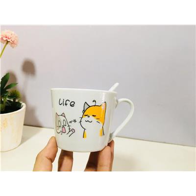 Bộ Ly Sứ Hình Mèo Kèm Muỗng Lotte Chocolate 185ml