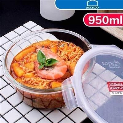 Hộp Thủy Tinh Tròn Chịu Nhiệt LocknLock 950ml Nắp Kín 4 Khoá Gài