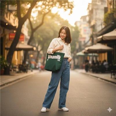 XANH RÊU: Túi Tote VINAMILK Size Lớn Có Dây Kéo