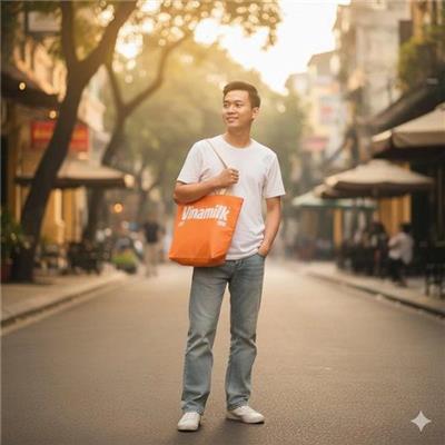 CAM ĐÀO: Túi Tote VINAMILK Size Lớn Có Dây Kéo