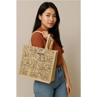 Túi Tote CAFÉ PHỐ Màu Nâu In Hoa