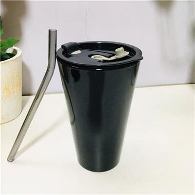 LY THỦY TINH MÀU ĐEN 400ML Có Nắp Kèm Ống Hút Thủy Tinh (Thums Up)  LY THUY TINH MAU DEN 400ML Co Nap Kem Ong Hut Thuy Tinh (Thums Up)