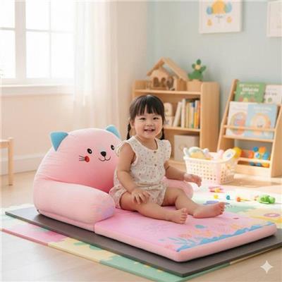 Sofa Giường Huggies 2 In 1 Nhồi Bông Mềm Mịn Cho Bé MÈO HỒNG