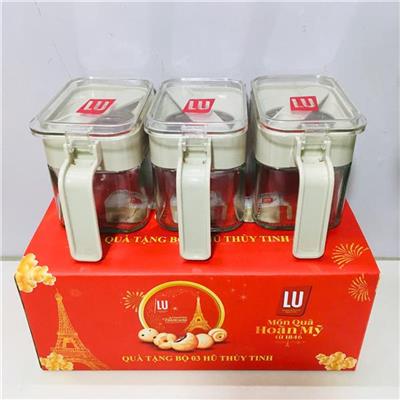 Bộ 3 Hũ Thủ y Tinh Đựng Gia Vị LU Kèm Muỗng