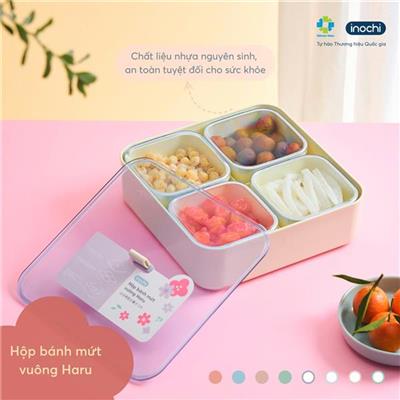 Hộp Bánh Mứt Vuông Haru Inochi Đa Năng 4 Ngăn Riêng
