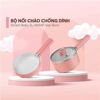 Bộ Nồi Chảo Chống Dính Elmich Baby 16cm EL1168BE Đáy Từ MÀU HỒNG