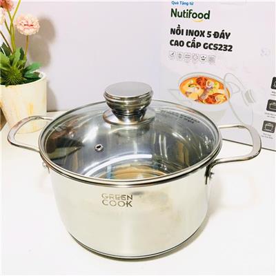 Nồi Inox GREEN COOK 5 Đáy Size 20cm Nắp Kính GCS232