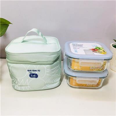 Bộ 2 Hộp Thuỷ Tinh Vuông Nikko Inochi Kèm Túi Giữ Nhiệt Yoshino