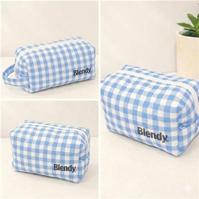 Bóp Vải Caro BLENDY Đa Năng Đựng Mĩ Phẩm, Dụng Cụ Học, Vật Dụng Cá Nhân MÀU XANH DƯƠNG