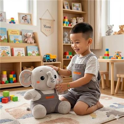 Voi Nhồi Bông Huggies Mặc Quần Yếm Siêu Mềm Mịn Ngồi Cao 35cm MÀU XÁM