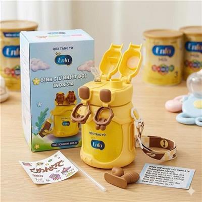 Bình Giữ Nhiệt Đôi ENFA 680ML Có Dây Đeo Cho Trẻ Em - MÀU VÀNG