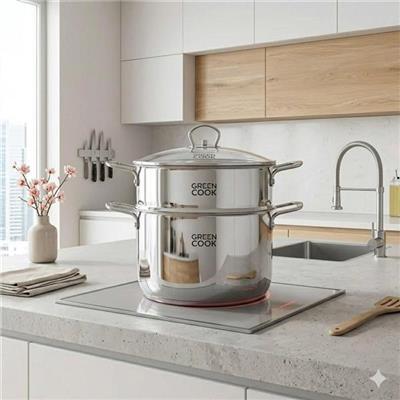 Bộ Nồi Xửng Hấp Inox Green Cook 24cm Đáy Từ - NUTRICARE
