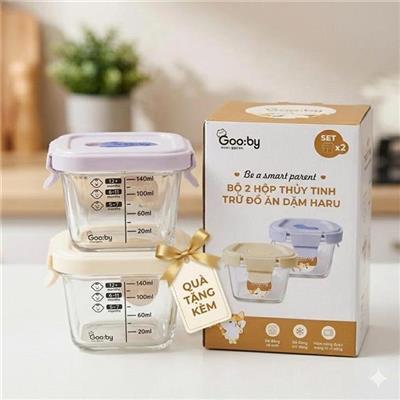 BỘ 2 Hộp Thuỷ Tinh Goo:by 140ML Trữ Đồ Ăn Dặm Cho Bé  BO 2 Hop Thuy Tinh Goo:by 140ML Tru Do An Dam Cho Be