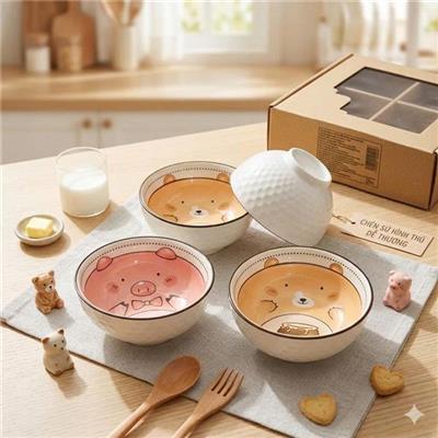 Hộp 4 CHÉN SỨ Hình Thú Đáng Yêu