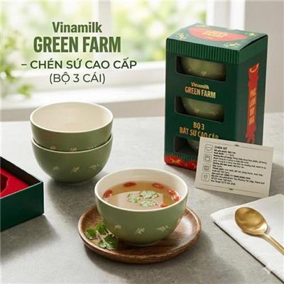 Hộp 3 CHÉN Sứ Morden Rice Dong Hwa Hàn Quốc Màu XANH Green Farm - VINAMILK