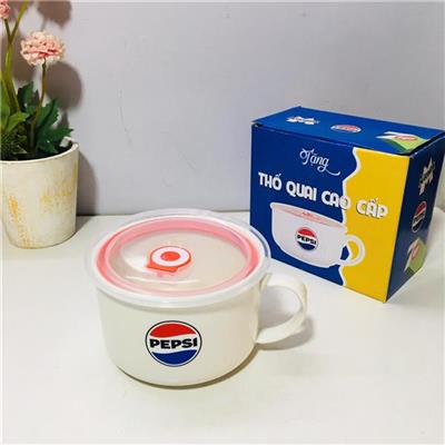 Thố Sứ Ăn Mì 650ml Có Quai Cầm, Nắp Đậy - Pepsi