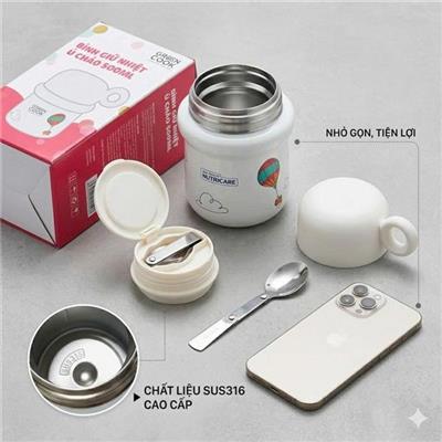 Bình Giữ Nhiệt Ủ Cháo Green Cook 500ml Kèm Muỗng Xếp Gọn Thông Minh - NUTRICARE