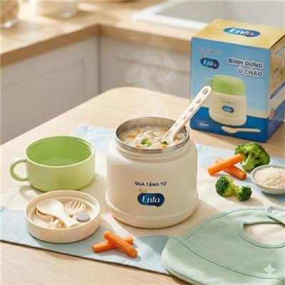 Bình Ủ Cháo Giữ Nhiệt ENFA 530ml Kèm Muỗng Xếp Gọn Thông Minh  Binh U Chao Giu Nhiet ENFA 530ml Kem Muong Xep Gon Thong Minh
