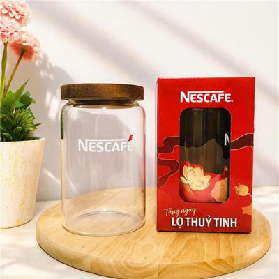 Hũ Thủy Tinh Nescafe 750ml Nắp Gỗ