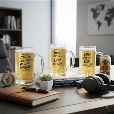 Hộp 3 Ly Thủy Tinh Có Quai 400ml Truyền Động Lực (Ông Bầu)