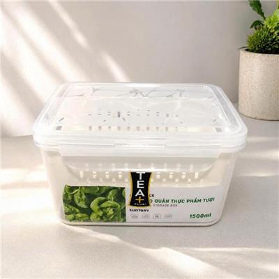 Hộp Bảo Quản Thực Phẩm Tươi MATSU 1500ml - Rổ Thoát Nước, Nắp Silicone Kín Mùi (TEA+)  Hop Bao Quan Thuc Pham Tuoi MATSU 1500ml - Ro Thoat Nuoc, Nap Silicone Kin Mui (TEA+)