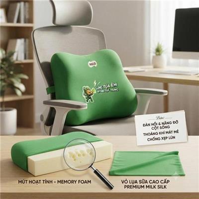 Gối Tựa Lưng Cao Su Non Thiết Kế Công Thái Học Giúp Nâng Đỡ Cột Sống, Giảm Đau Mỏi Lưng - Milo MÀU XANH LÁ