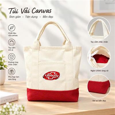 Túi Canvas Lifebuoy Nhỏ Gọn Cầm Tay Màu Kem Phối Đỏ (Hộp ĐỎ)